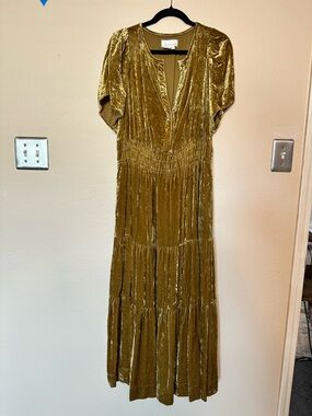 Gorgeous Velvet V-Neck Tiered Maxi Dress in Olive